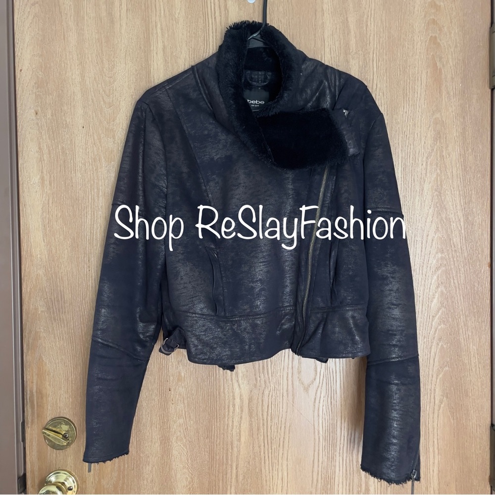 Bebe Black 100% polyester Jacket Sz Large